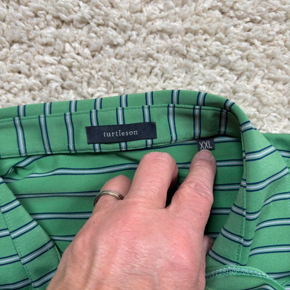 Turtleson Men XXL Green Striped Amateur Players Tour Performance Golf Polo Shirt